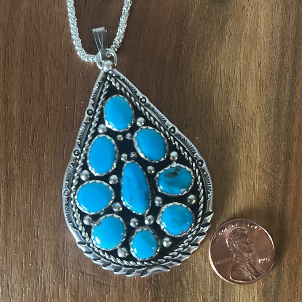 Native American Sterling Silver turquoise Pendant Necklace beautiful!
